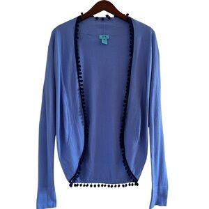 TWO BEES CASHMERE New Ellery Pom Pom Cardigan Sweater Size Medium in Bright Blue